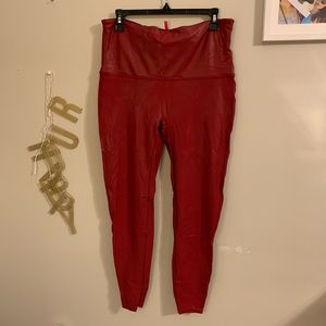 Red leather spanx leggings